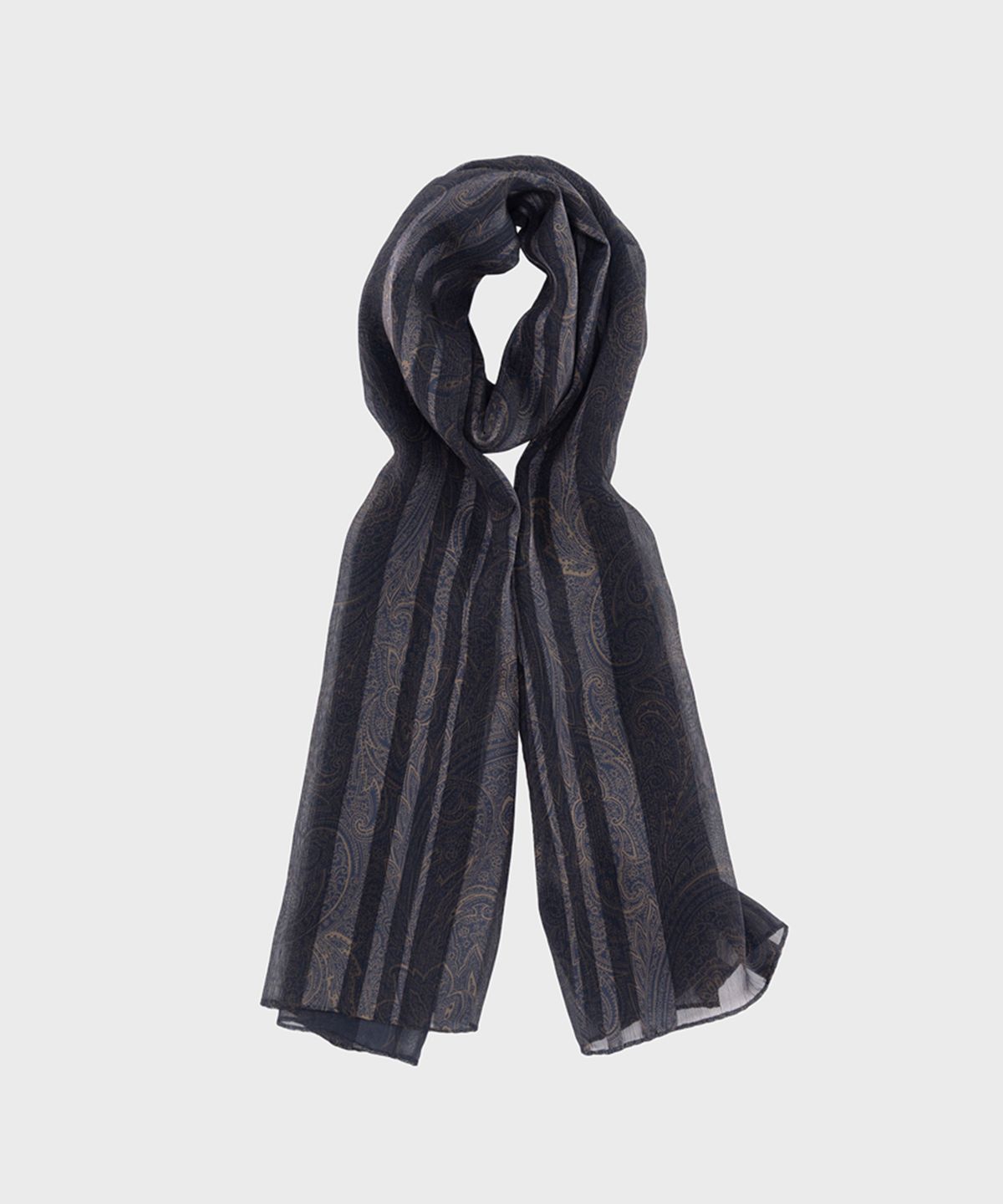 프레프(PREF) NAVY PAISLEY SHEER-STRIPED SCARF