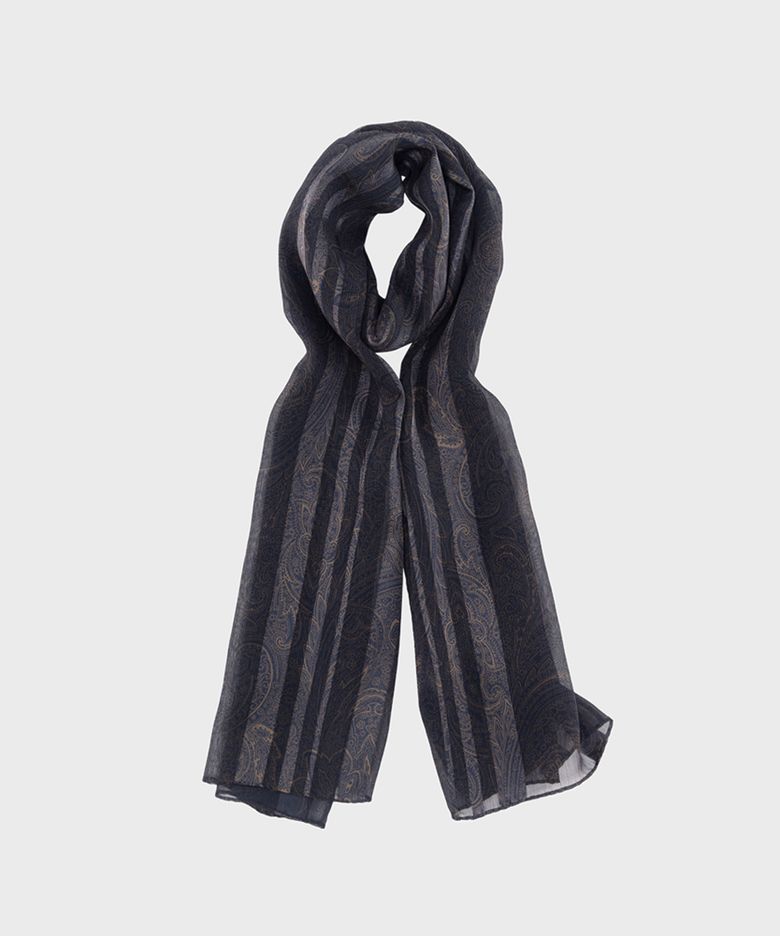 NAVY PAISLEY SHEER-STRIPED SCARF