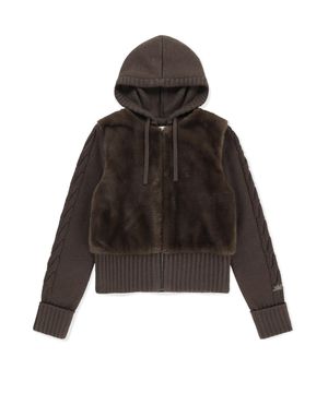 W Faux Fur Knit Zip Jacket Brown