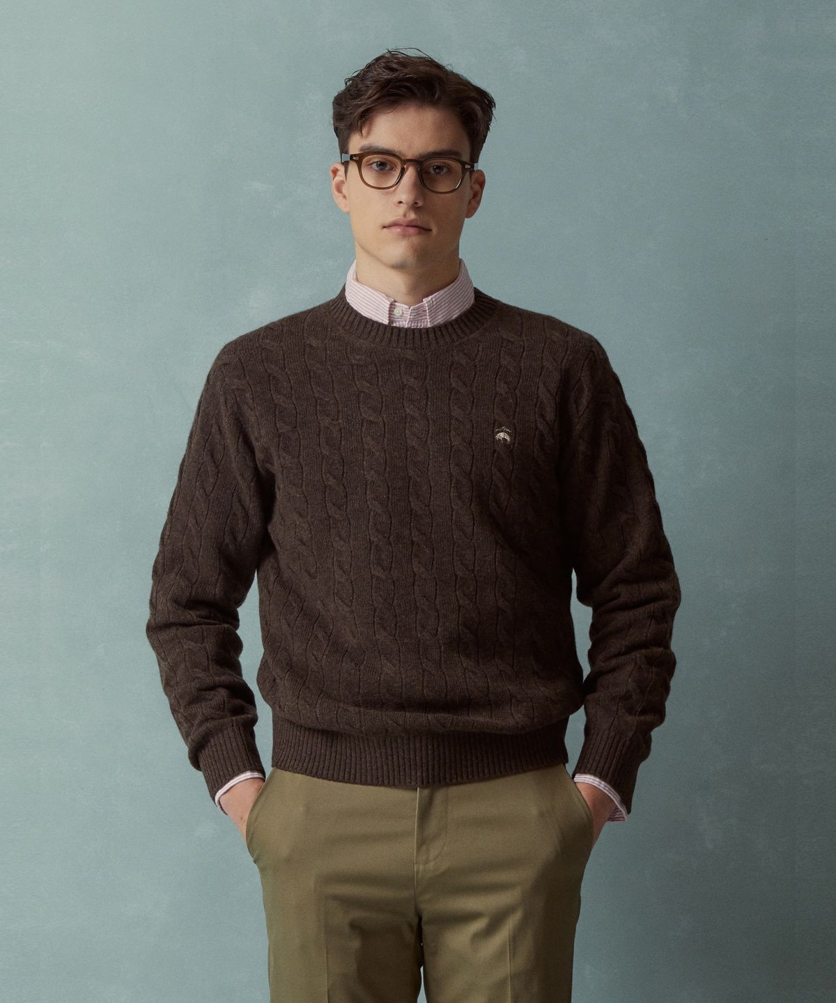 브룩스 브라더스(BROOKS BROTHERS) 울 케이블 스웨터 (브라운) (BBWRMBF401)