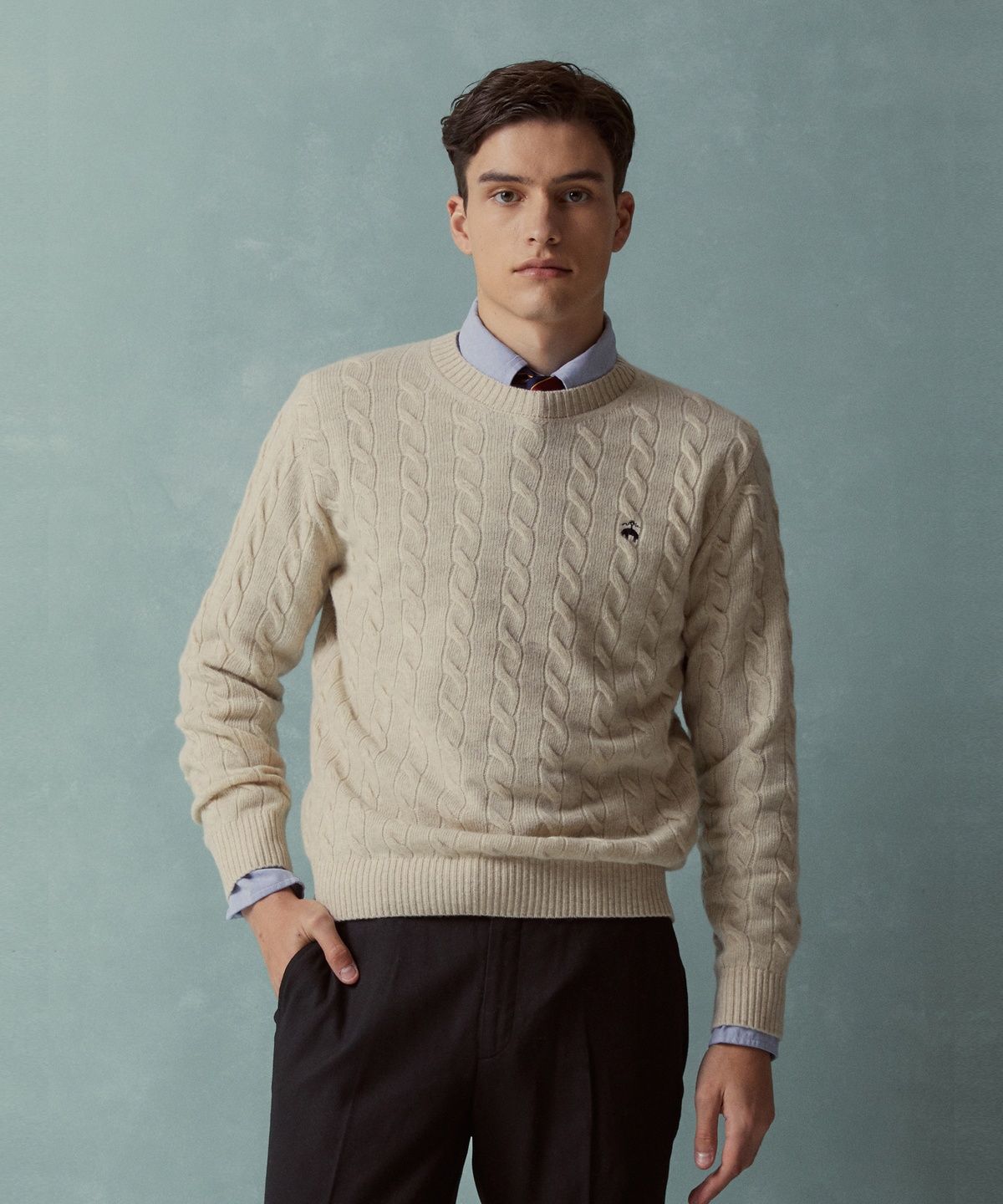브룩스 브라더스(BROOKS BROTHERS) 울 케이블 스웨터 (아이보리) (BBWRMBF401)