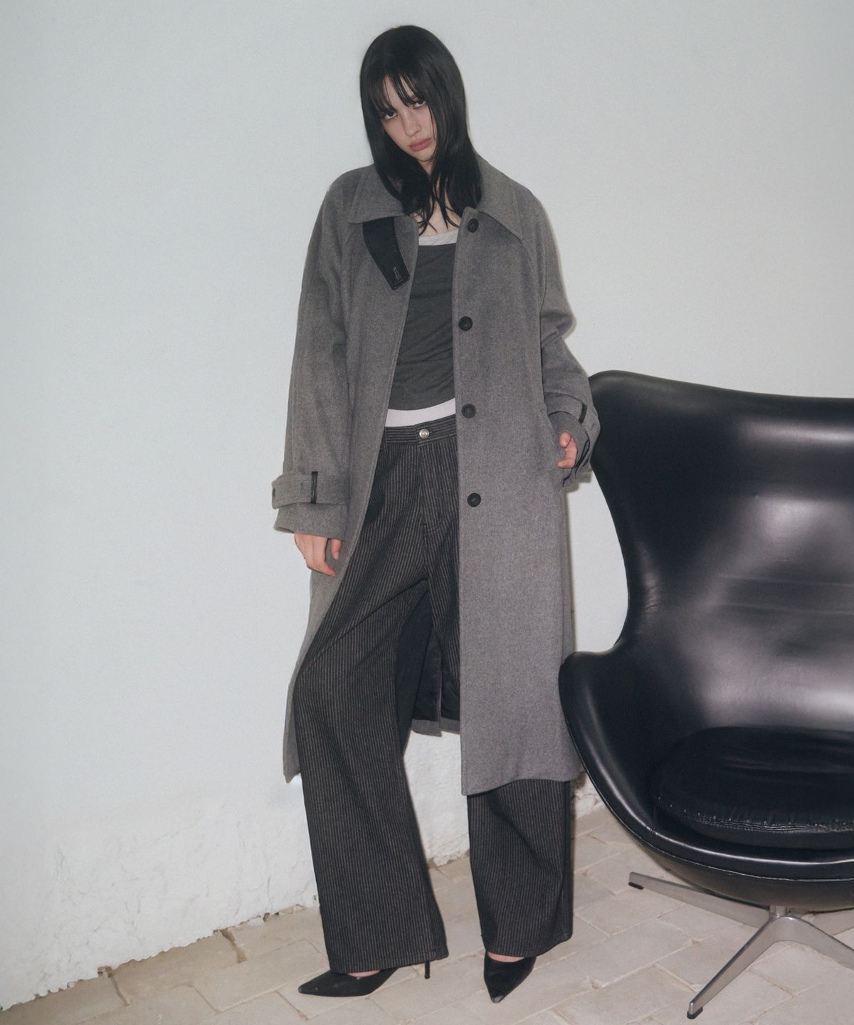 레더리(LEATHERY) 캐시미어 발마칸 로브 코트 [GREY]
