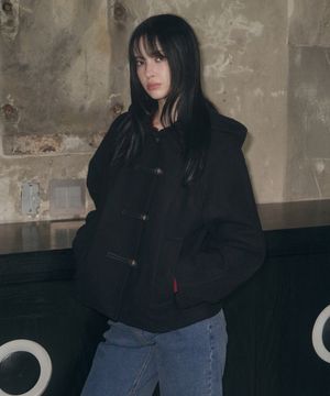 캐시미어 멜톤 더플 후디 숏 코트 [BLACK]