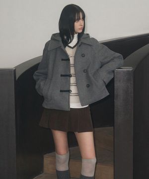 캐시미어 멜톤 더플 후디 숏 코트 [GREY]