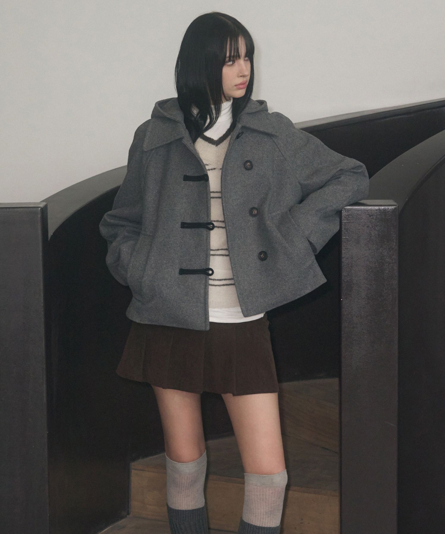 MUSINSA公式 | LEATHERY カシミヤメルトンダッフルフードパーカー