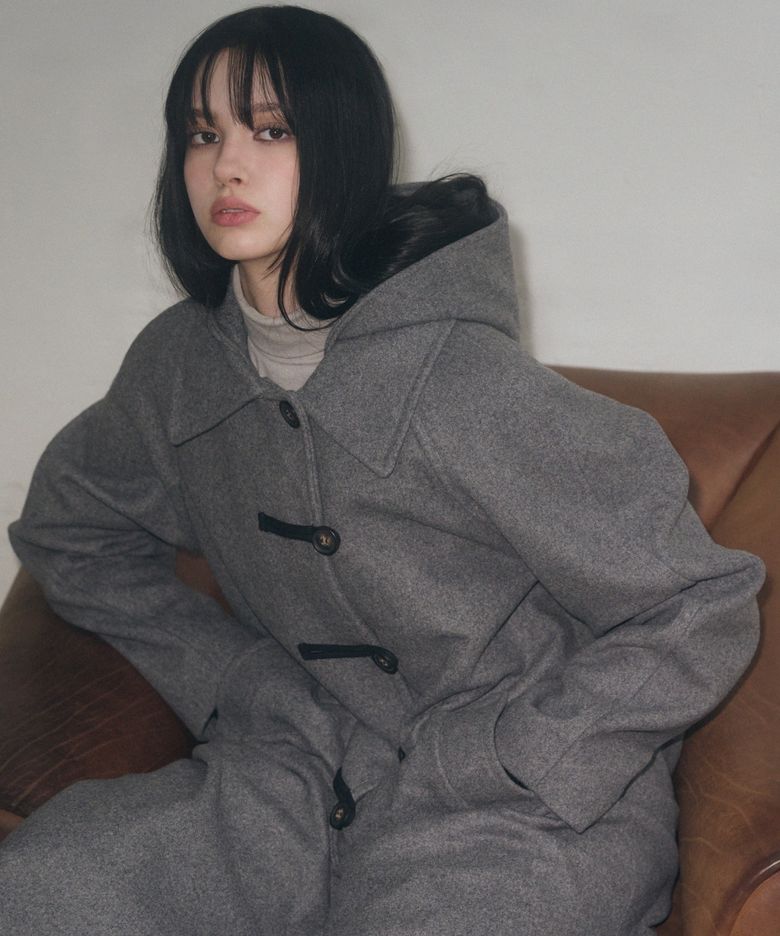 캐시미어 멜톤 더플 후디 롱 코트 [GREY]