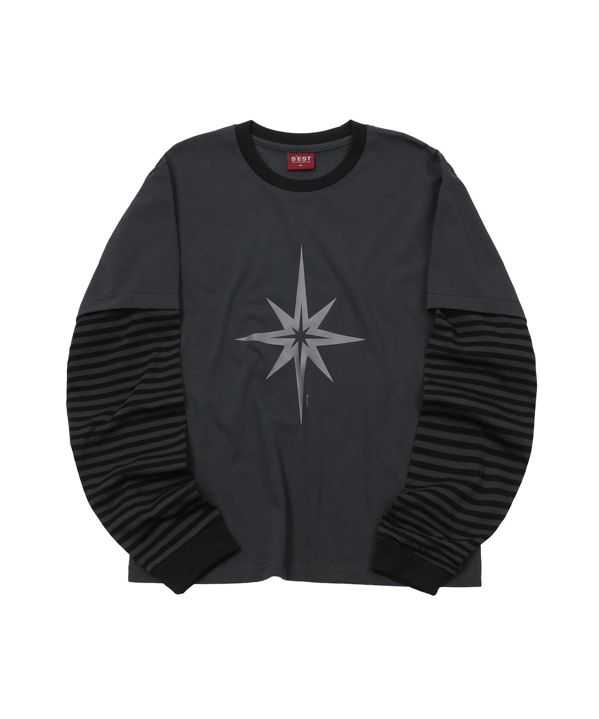 에스이에스티(S'EST) Stripe Layered Long Sleeve Charcoal