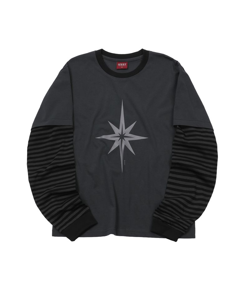 Stripe Layered Long Sleeve Charcoal