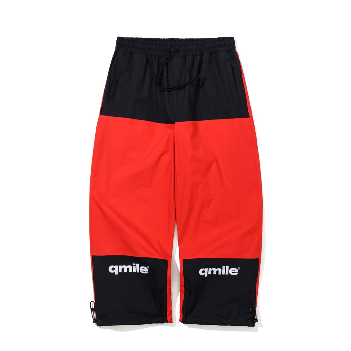 큐마일(QMILE) 471 뉴트로 배기 컬러 블록 팬츠 레드