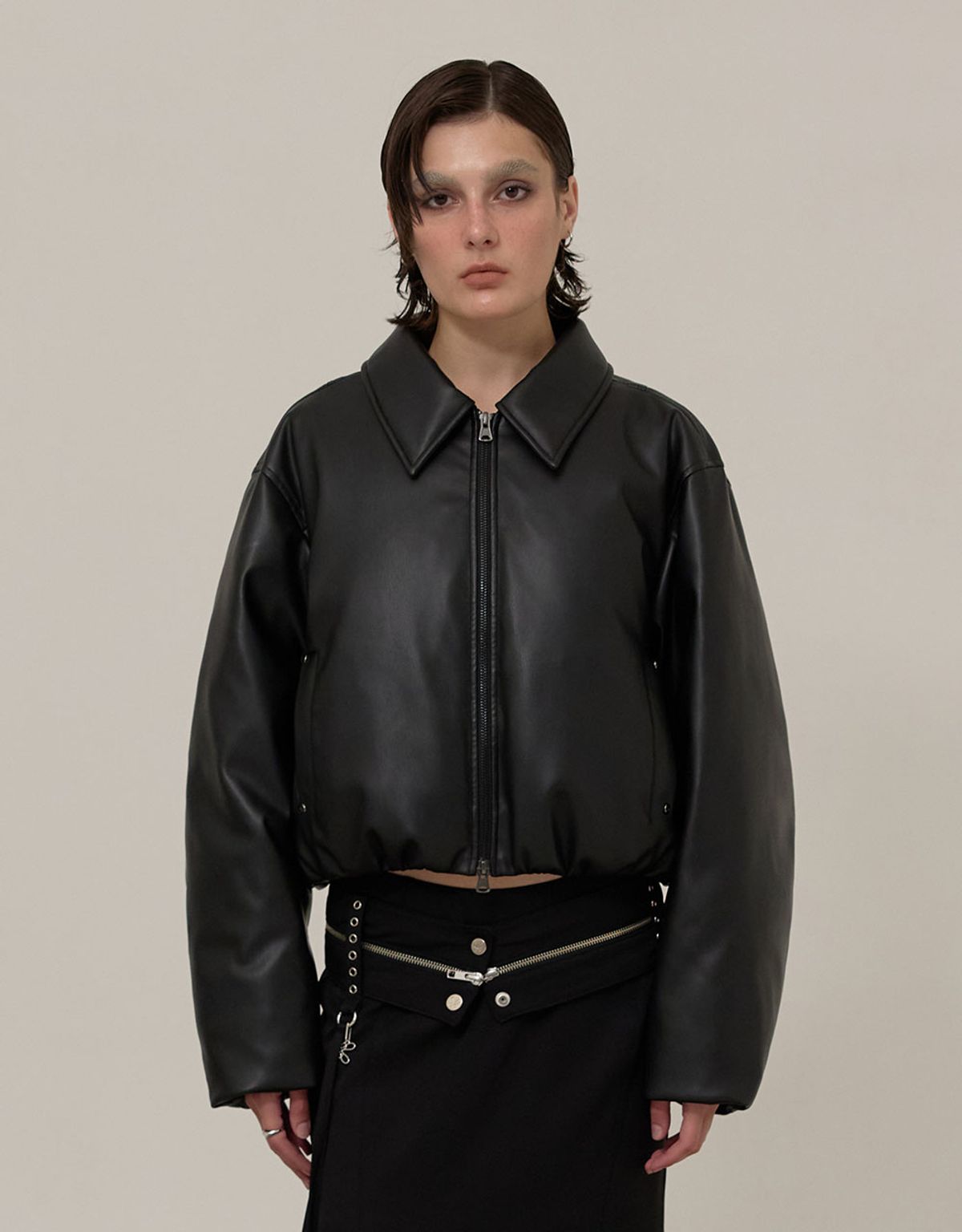 엠엠더블유(MMW) [MMW] LEATHER BOMBER DOWN JACKET (BLACK)