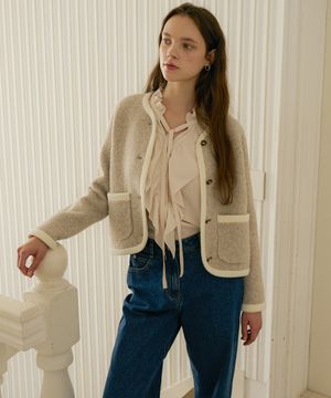 단작 배색 헤어리 니트 자켓 OK5WD9500