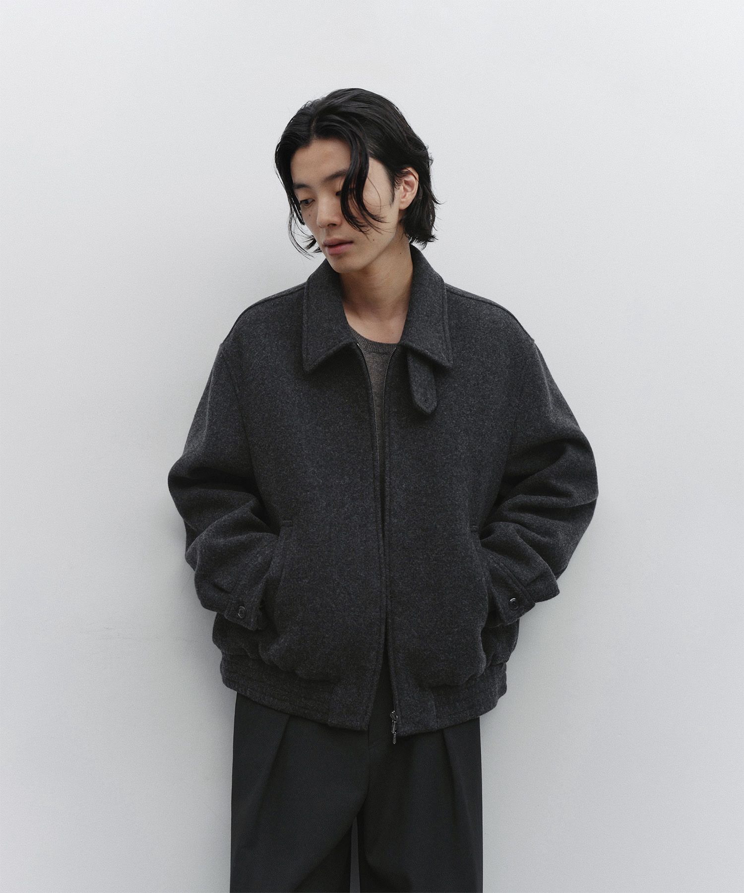 어나더 오피스(ANOTHER OFFICE) Volume Blouson (Heather charcoal