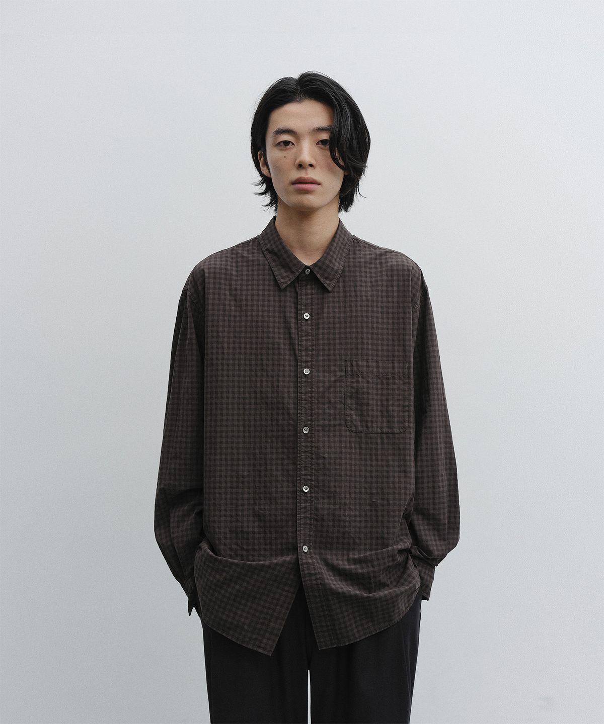 어나더 오피스(ANOTHER OFFICE) Bold Garment Gingham Check Shirt (Charcoal brown)