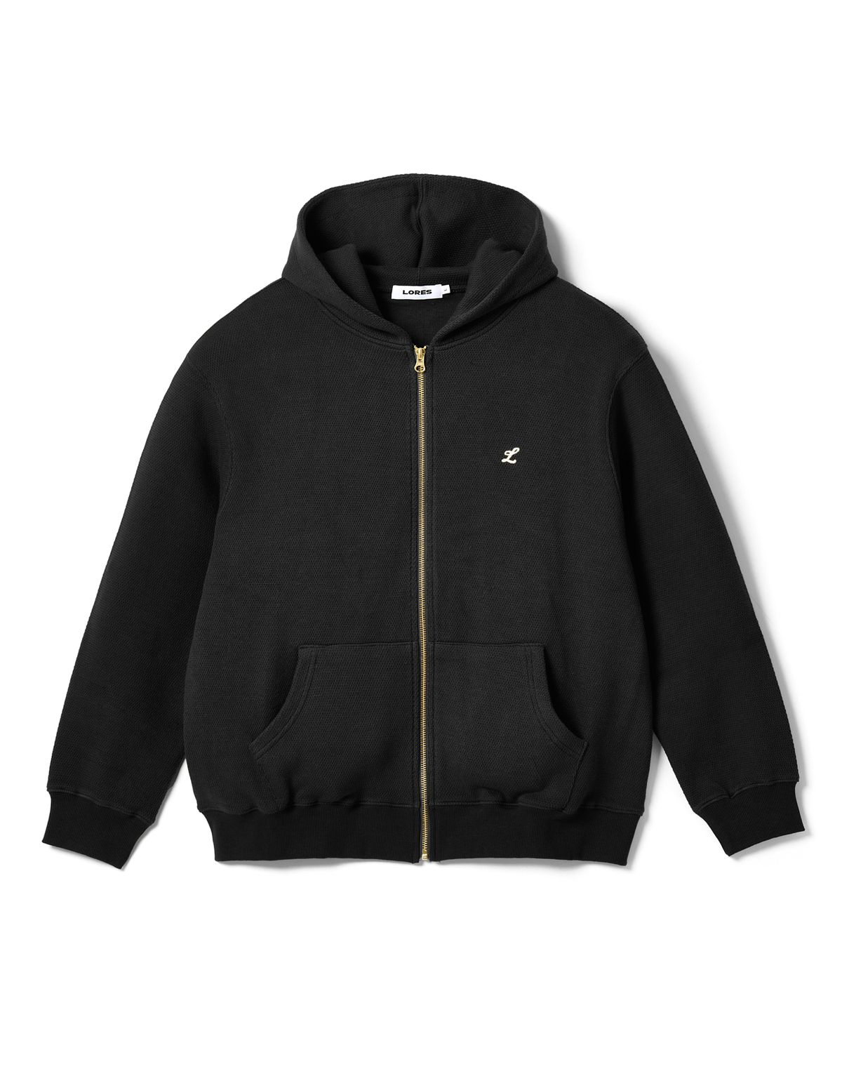 로어즈(LORES) Waffle Zip Hoodie - Black
