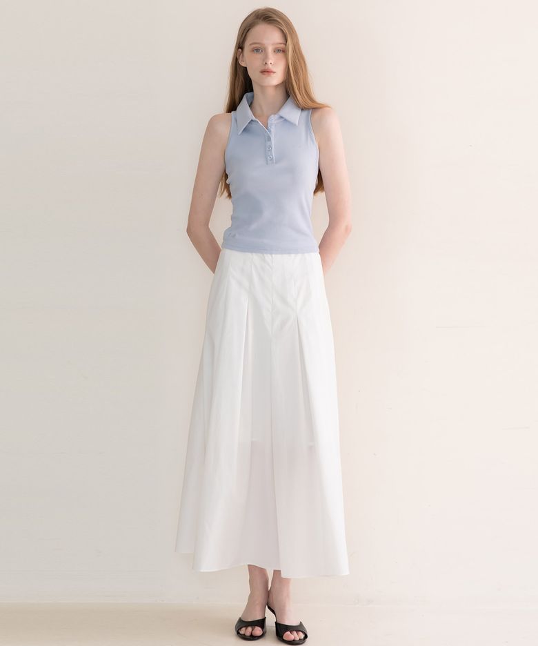 Pintuck long skirt - White