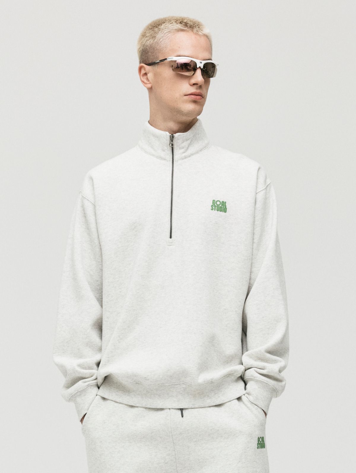 골스튜디오(GOALSTUDIO) ESSENTIAL BRUSHED QUARTER ZIP-UP TEE-OAT MEAL
