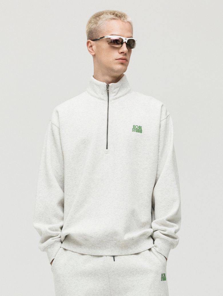 ESSENTIAL BRUSHED QUARTER ZIP-UP TEE-OAT MEAL