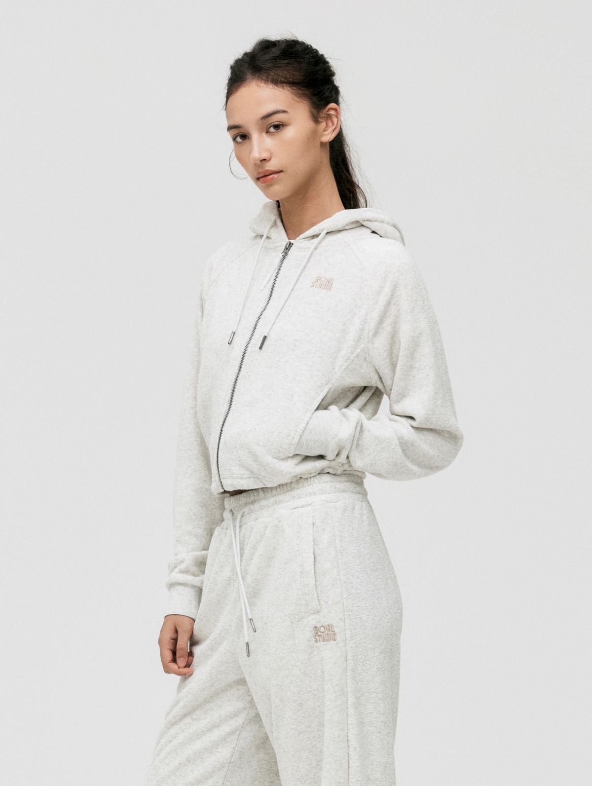 골스튜디오(GOALSTUDIO) WS TERRY FLEECE CROPPED FULL ZIP-UP HOODIE-OAT MEAL