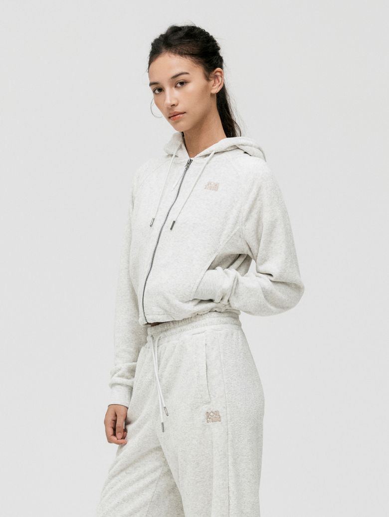 WS TERRY FLEECE CROPPED FULL ZIP-UP HOODIE-OAT MEAL