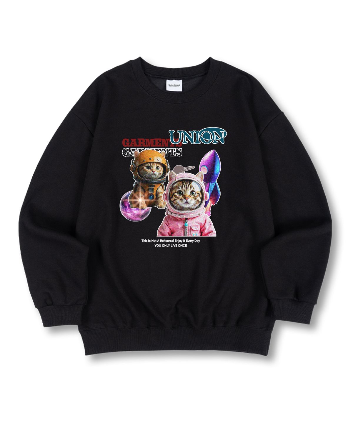 유니온가먼츠(UNION GARMENTS) 스페이스캣 특양면 오버핏 맨투맨 티셔츠 4 COLOR