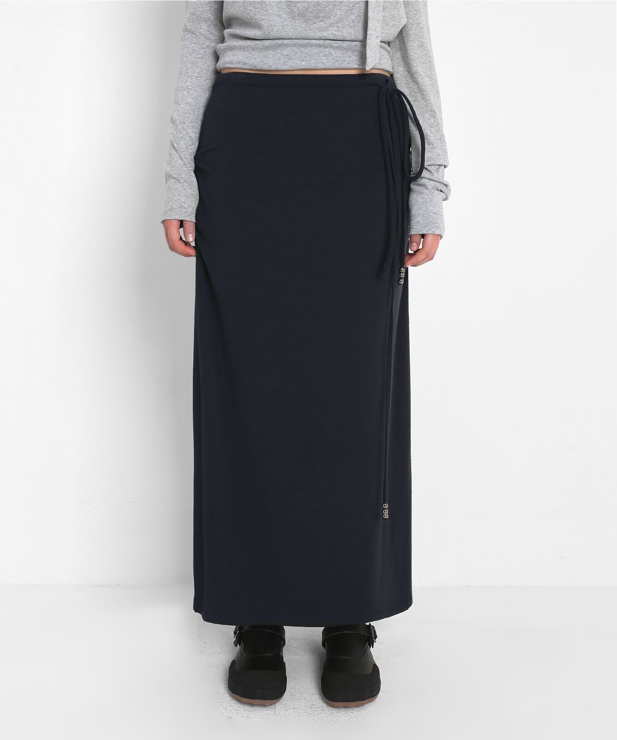 샌드릭(SANDRIC) BRUSHED MAXI LONG SKIRT_NAVY