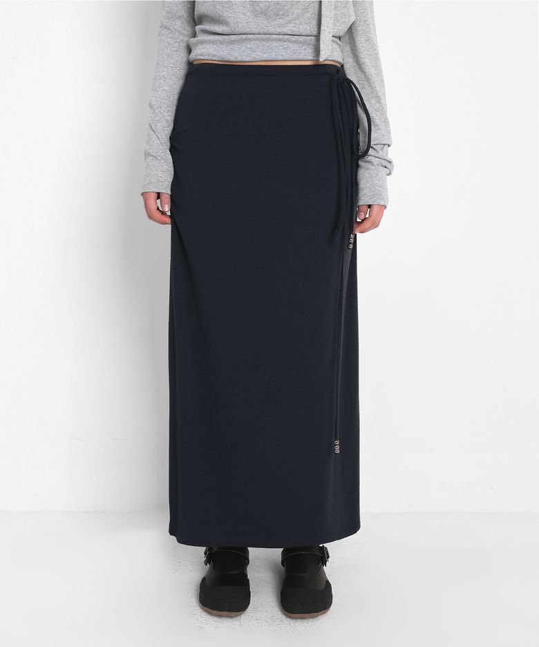 BRUSHED MAXI LONG SKIRT_NAVY