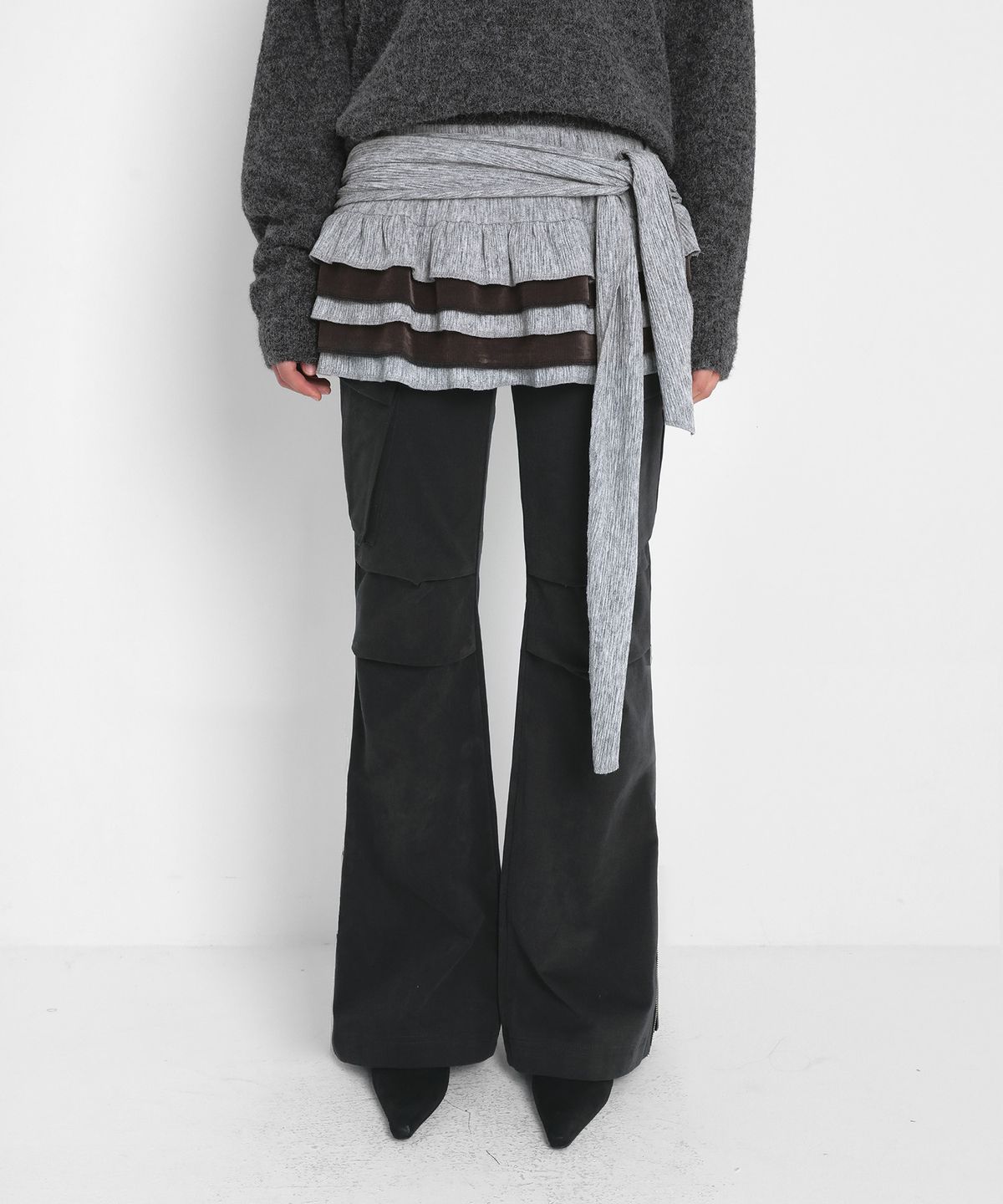 샌드릭(SANDRIC) PLEATED KNIT MINI SKIRT_MELANGE GREY