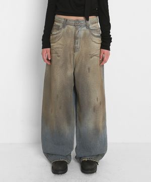WASHED WIDE DENIM PANTS_MID BLUE