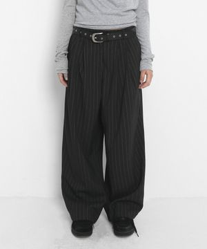BALLOON STRIPE WOOL SLACKS_CHARCOAL