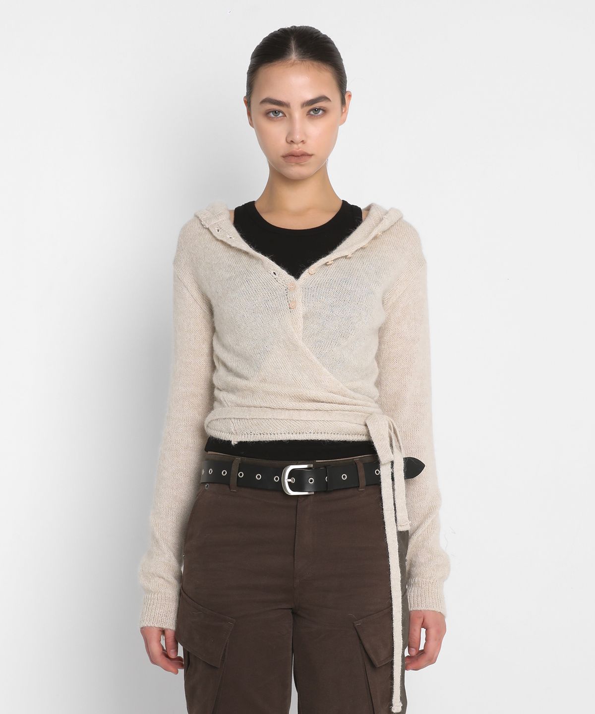 샌드릭(SANDRIC) ALPACA KNIT HOODED CARDIGAN_SAND BEIGE