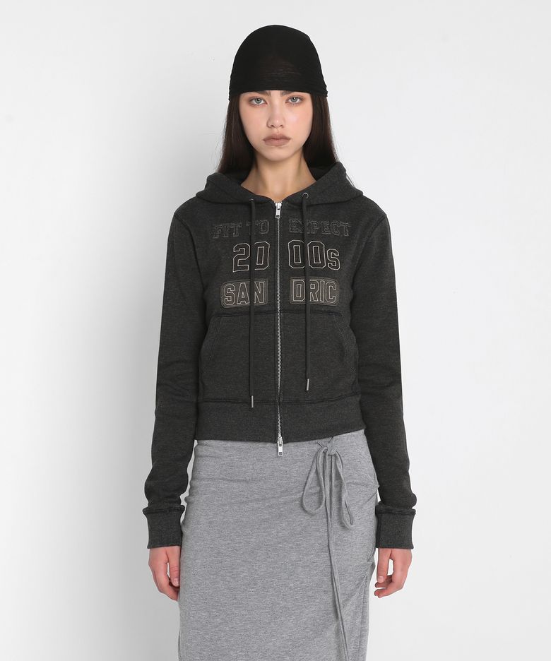 BRUSHED PATCH HOODED ZIP UP_CHARCOAL