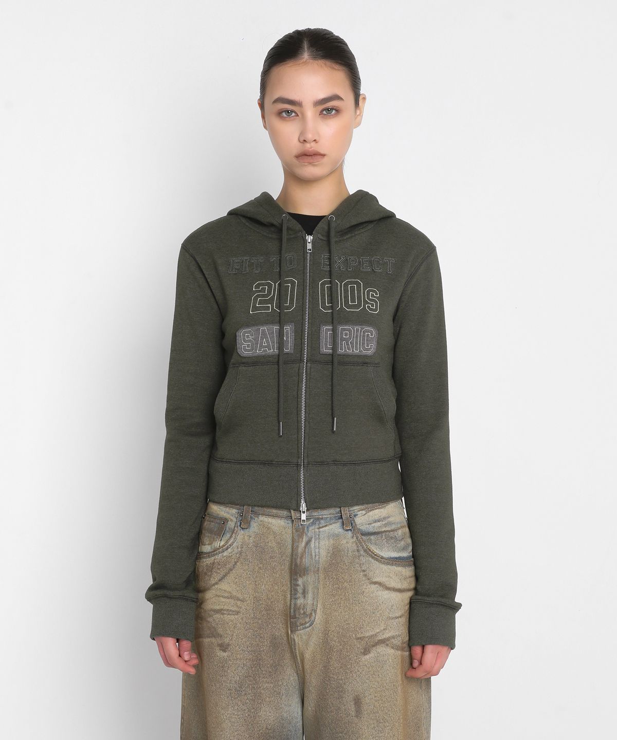 샌드릭(SANDRIC) BRUSHED PATCH HOODED ZIP UP_KHAKI