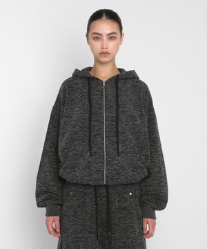 BRUSHED BOKASHI HOODED ZIP UP_BLACK