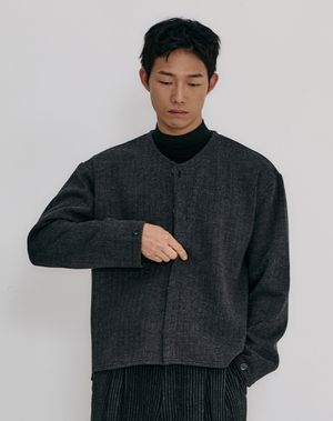 리브 크롭 원버튼 가디건 _ 블랙