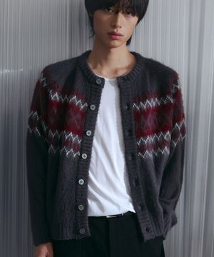 다이아 헤어리 브러쉬 노르딕 가디건 [그레이]