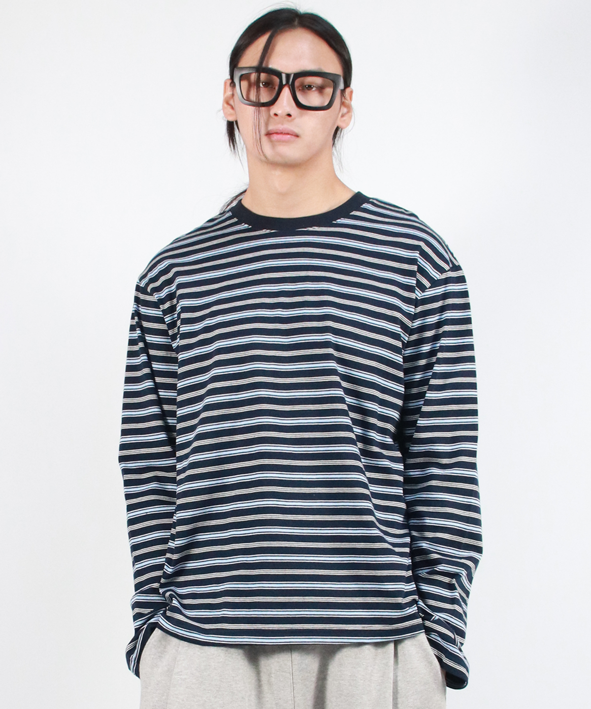 드마크(DEMARC) M MULTI STRIPE LONG SLEEVE TEE -  Navy