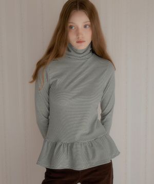 스트라이프 투웨이 프릴 터틀넥 ( 아이보리 )