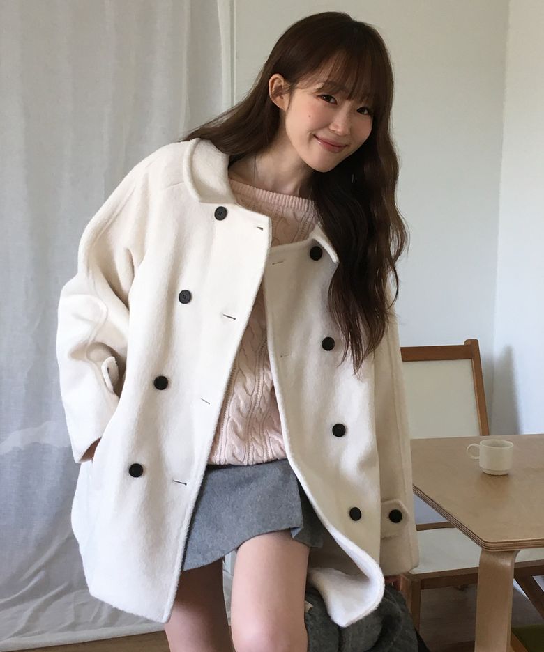 멜리아 헤어리 울 하프 코트 ( 아이보리 )