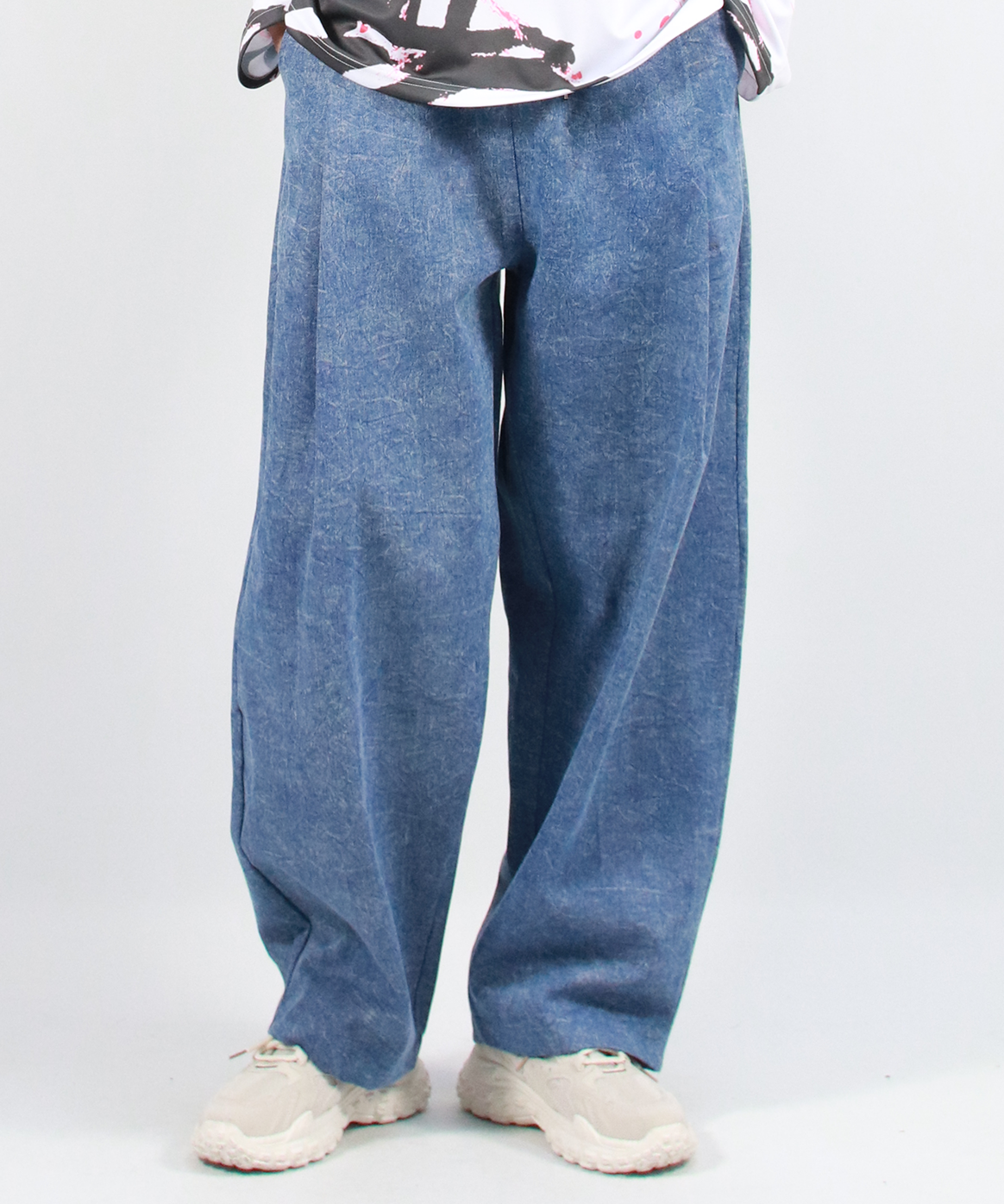 MUSINSA | DE MARC M STONE WASHED CHICANO WIDE ONE-TUCK PANTS - Blue