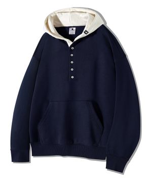 베이직 후드배색 헨리넥 후드티 GHT-485_네이비