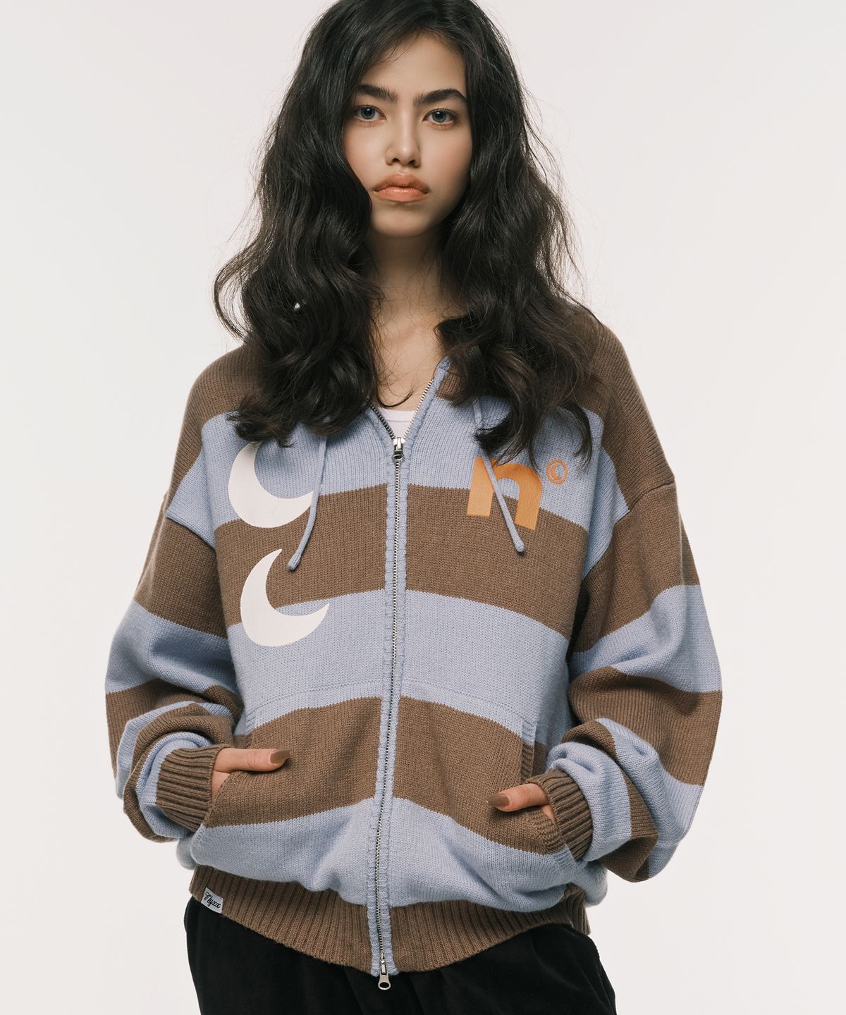 엔와이엑스엑스(NYXX) STRIPE KNIT ZIP-UP HOODIE BLUE
