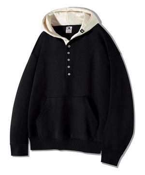 베이직 후드배색 헨리넥 후드티 GHT-485_블랙