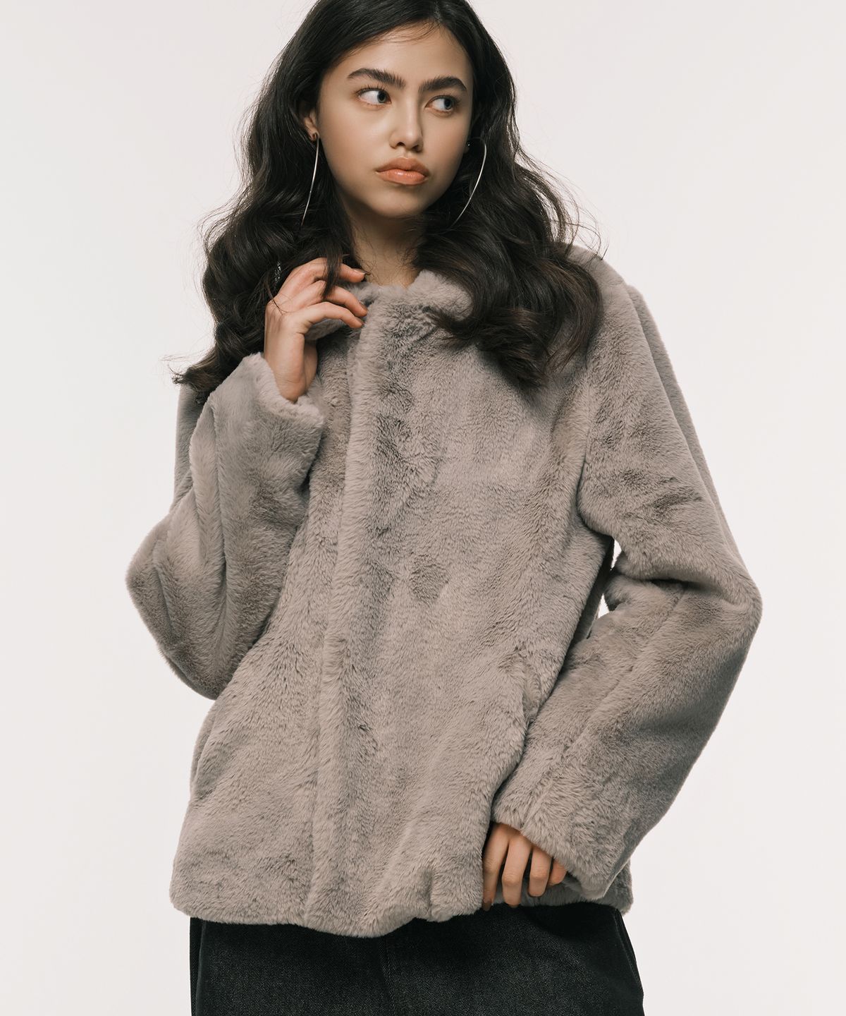엔와이엑스엑스(NYXX) COLLAR FUR JACKET GREY