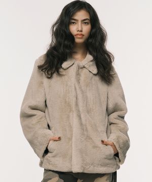 COLLAR FUR JACKET BEIGE