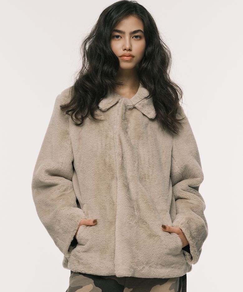 COLLAR FUR JACKET BEIGE