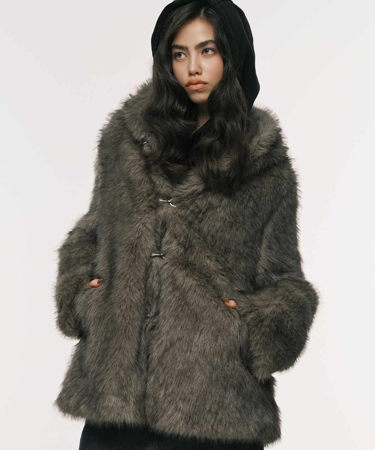 엔와이엑스엑스(NYXX) HOODED FUR COAT KHAKI