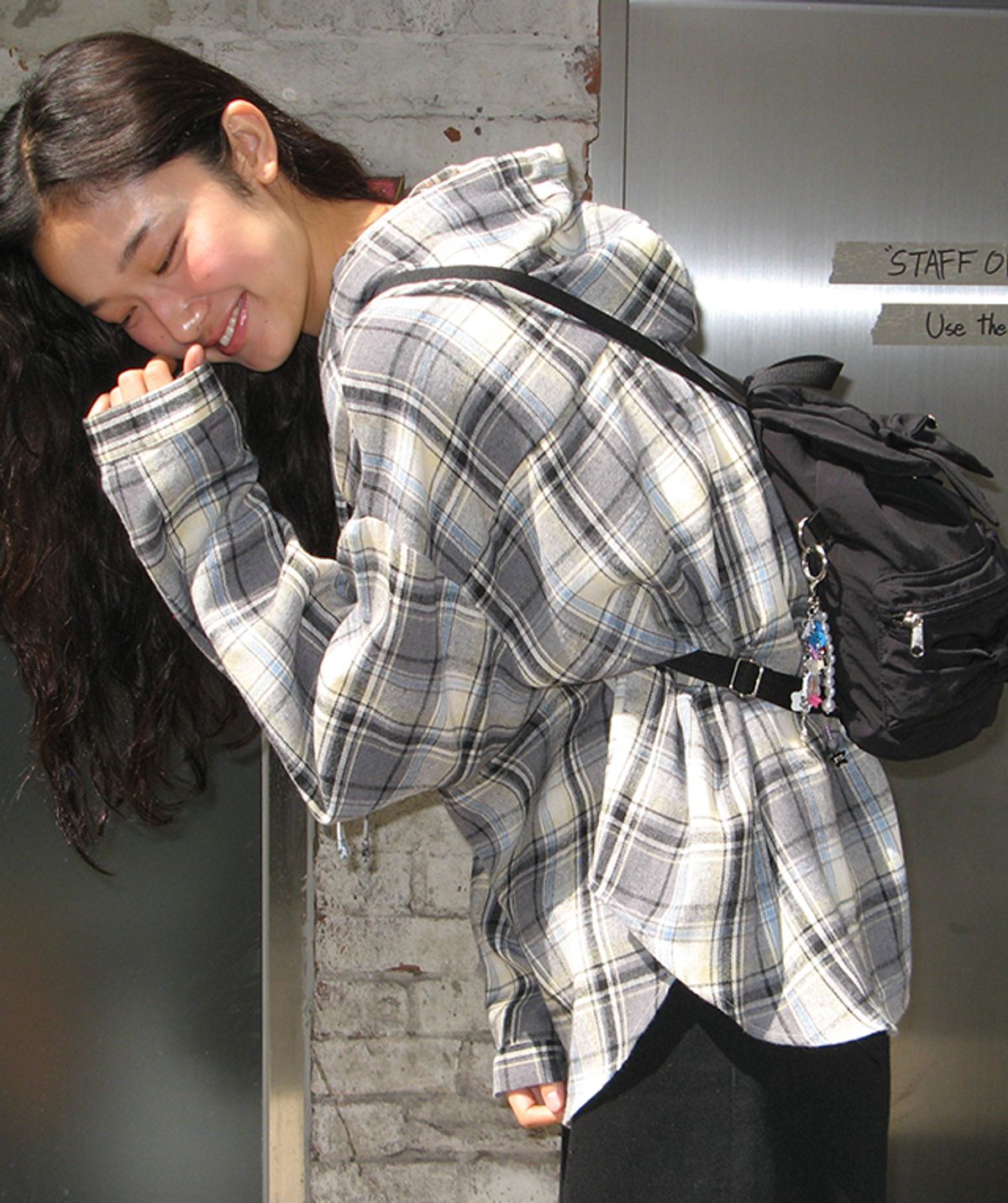 론론(RONRON) CHECK STRING BLOUSE GREY