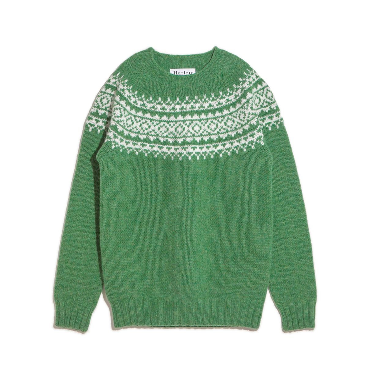할리 오브 스코틀랜드(HARLEY OF SCOTLAND) Chunky Fairisle Yoke Crew Neck Sweater - Pixie / Winter White