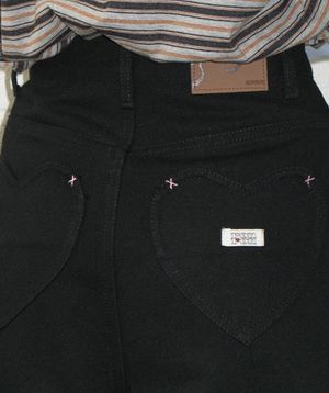 HEART POCKET ROLL UP BERMUDA DENIM PANTS BLACK