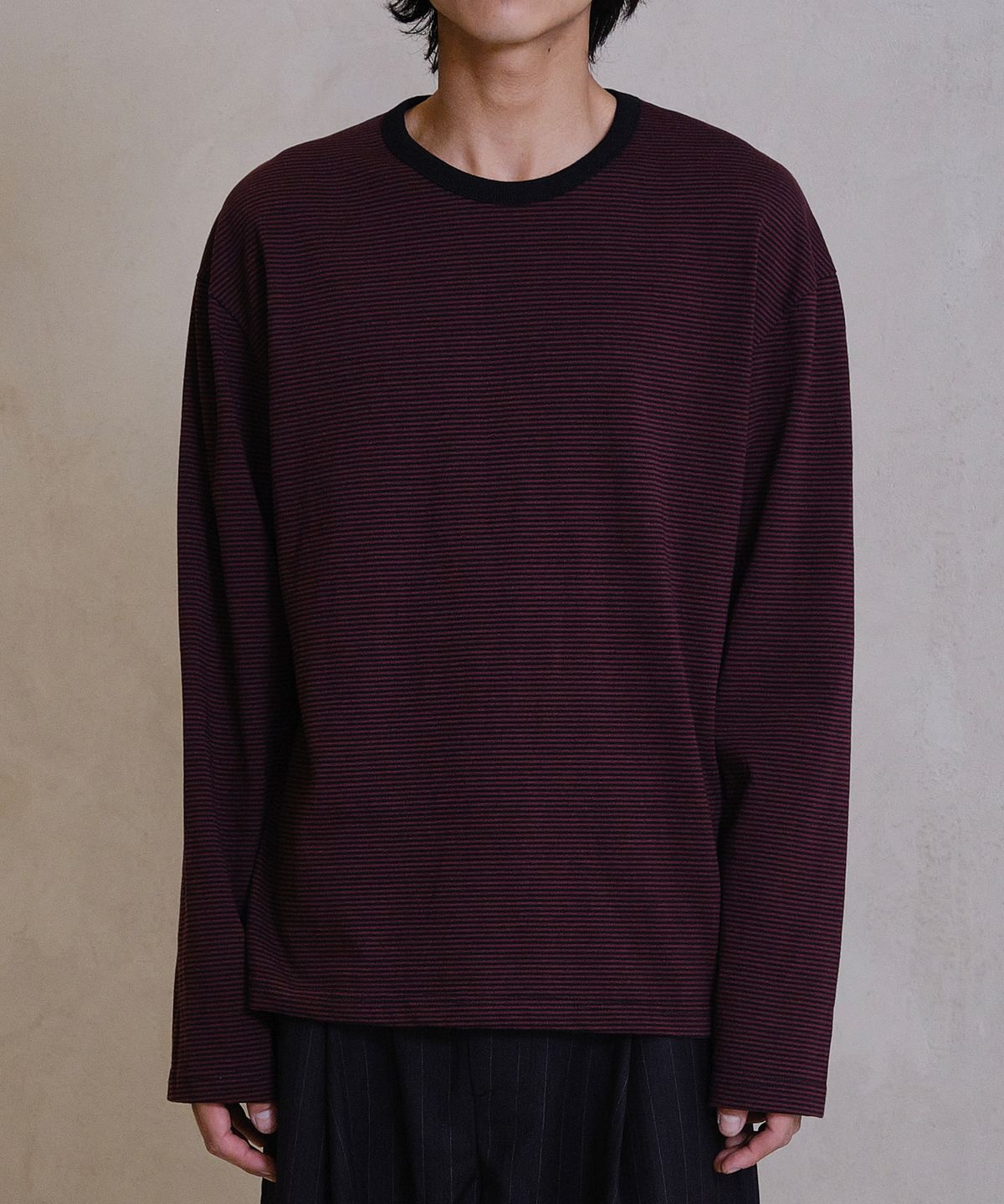 다이브인(DIVEIN) UNIFORM STRIPE LONG SLEEVE (BURGUNDY/BLACK)
